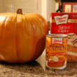 Start with one box of Duncan Hines Spice cake mix and one 15 oz. can of 100% pumpkin puree. Start with one box of Duncan Hines Spice cake mix and one 15 oz. can of 100% pumpkin puree.